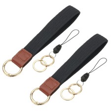 Keychain Wristlet, 2 Pcs Cute Keychain Woven Wrist Lanyard, Charcoal Black
