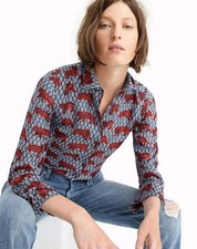 J Crew Collection Womens 100 Silk Roaming Tiger Print Button Down Shirt Size 2