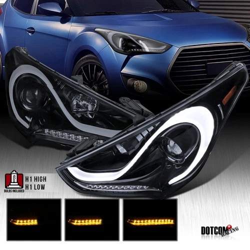 Fit 2012-2017 Hyundai Veloster Smoke Projector Headlights Sequential LED Signal