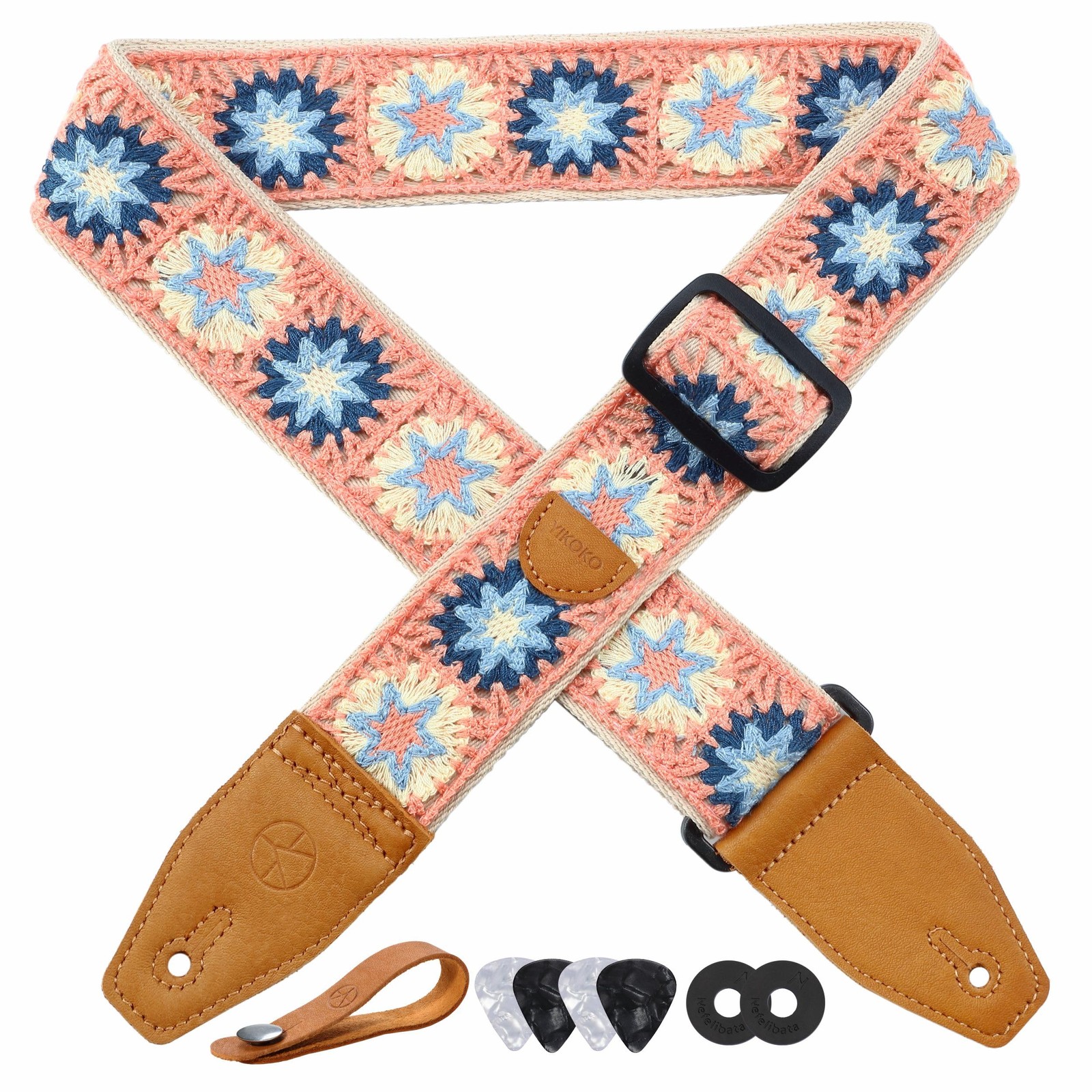 Sangle de guitare en coton floral soulageant l'épaule avec cuir pleine fleur