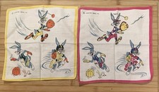 2 VTG Looney Tunes Warner Bros Bugs Bunny Sports Theme Handkerchiefs Set