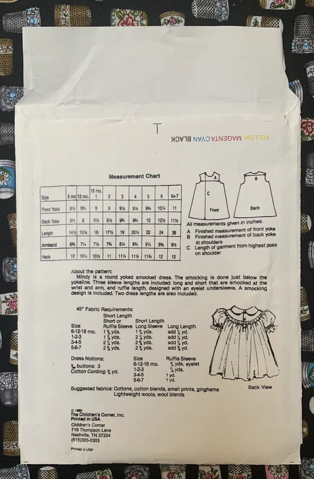 *OOP* Children's Corner Sewing Pattern #8 Mindy Size 6 months-3 yrs UNCUT/Dress  - Image 2 of 4