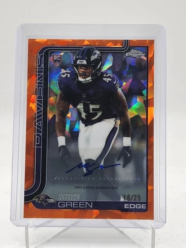 MIKE GREEN 2025 TOPPS CHROME SAPPHIRE ORANGE ROOKIE AUTO /25 #RA-MG RAVENS Q7485