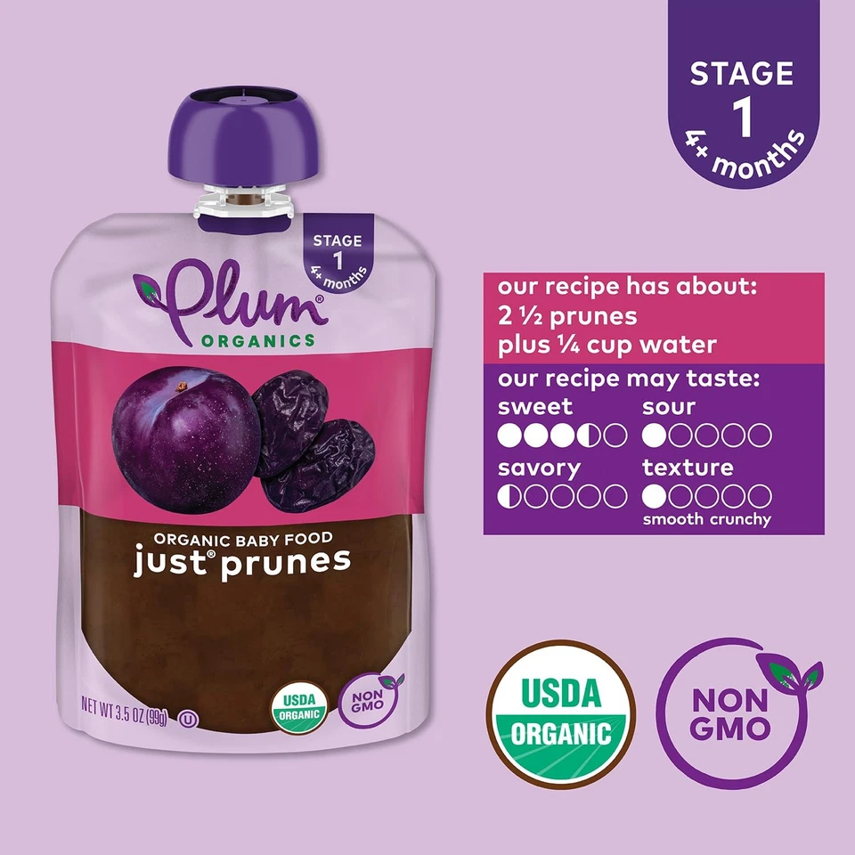 Ameixa Orgânica Just Prunes, 4+ Meses - Bolsas Orgânicas para Alimentos para Bebês, Bolsa de 3,5 oz - Imagem 2 de 4