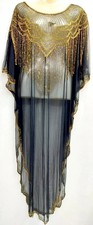 BLACK GOLD BEADED EMBROIDERY HANDMADE LONG KAFTAN COSTUME ABAYA MAXI DRESS TUNIC