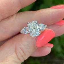 Radiant Cut Three Stone IGI 4.75 Ct Diamond Women Ring 18K White Gold Lab Grown