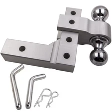 2" Standard Trailer Tow Hook Receiver Dual Ball 6" Drop Adjustable Aluminum