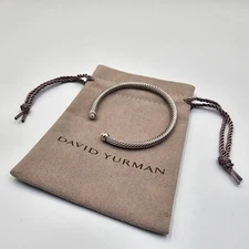 David Yurman Sterling Silver Pearl & 18K Gold 4mm Cable Cuff Bracelet