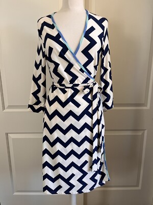 Neiman Marcus JB by Julie Brown Blue Ivory Wrap Dress Size Large New w tags  $115 | eBay
