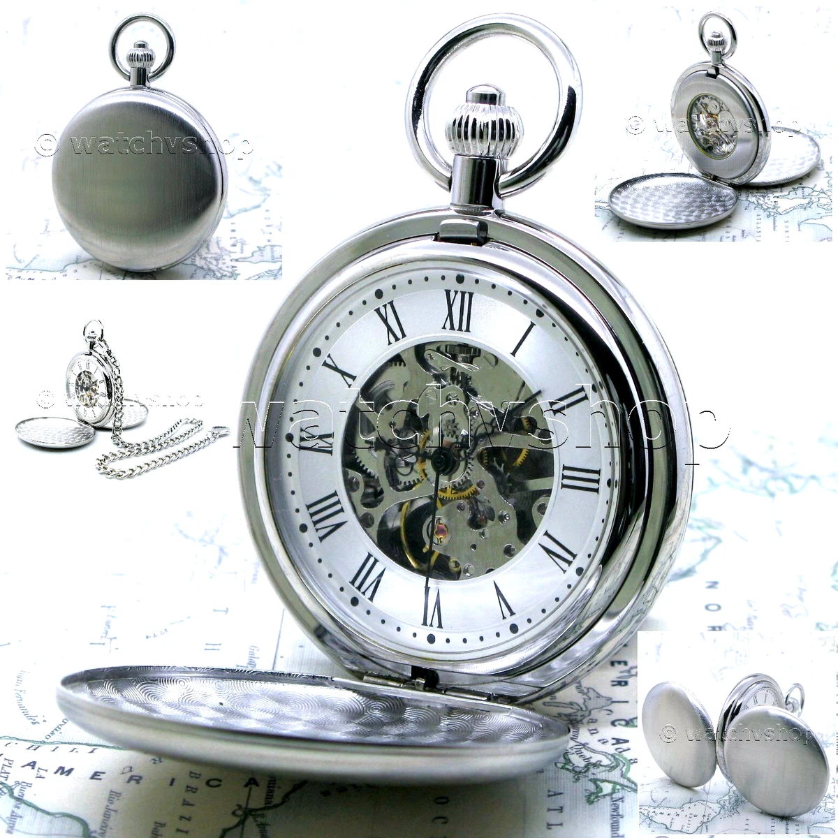 Silver double hunter pocket deals watch