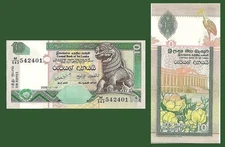 Sri Lanka P108e, 10 Rupee, chinze / building, flowers, waterbird,  UNC Great UV!
