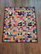 Panda Bear Baby Toddler Quilt crib bedding Top wall hanging 40"x 44" decor EUC