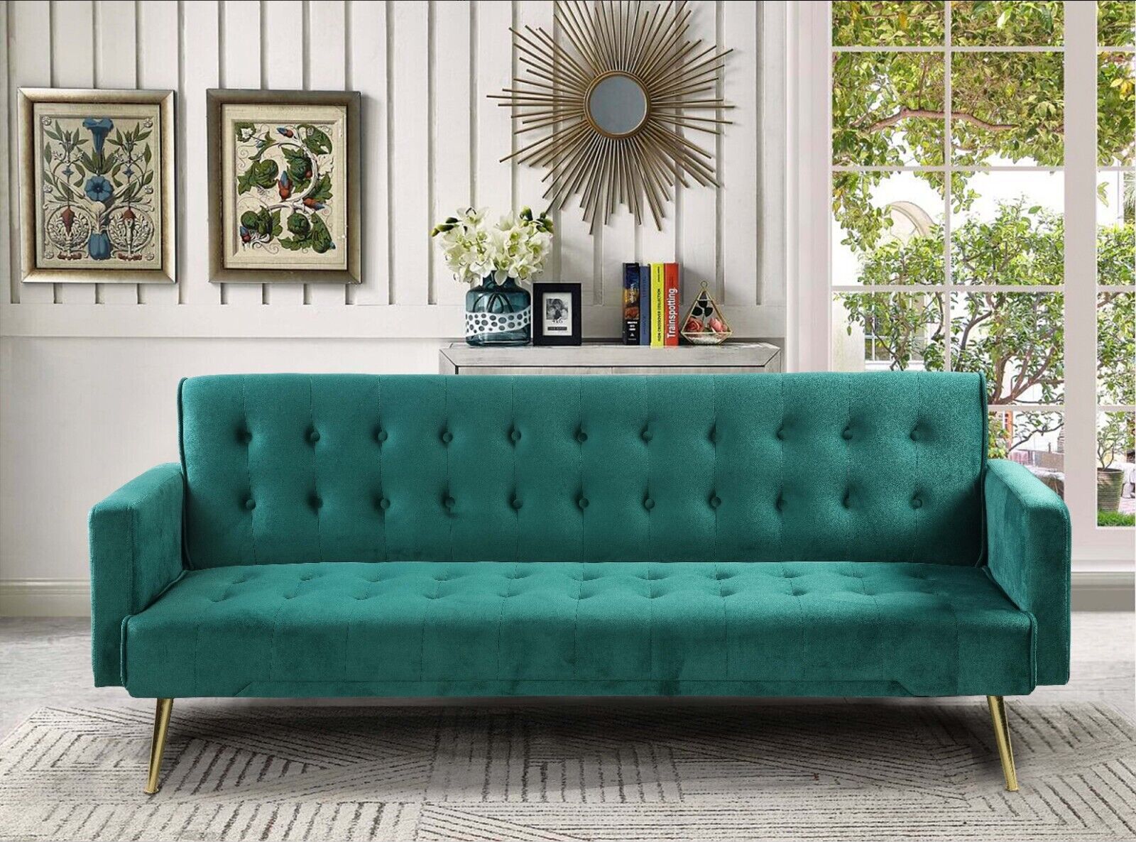 INMOZATA Linen Sofa Bed 3 Seater Sofa 188cm Bed Settee Click Clack Sofabed Convertible Sofa Couch with Chrome Legs and Two Pillows Support Leg for Living Room/Guest Room/Office (Grey) 29 Sofa Bed 3 Seater Luxury Velvet Contrast Legs Pull Button Detail Click Clack