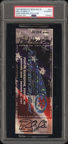 1997 Motor City Bowl Marshall SIGNED Randy Moss Ticket Auto PSA Pop 1 - Afbeelding 3 van 5