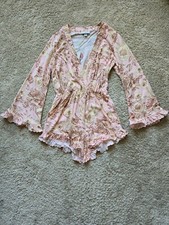 Aquabendita flare sleeve romper floral ruffle hem womens S feminine summer