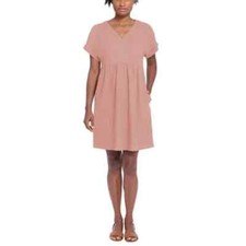 BRIGGS LADIE'S V-NECK SHORT SLEEVE LINEN BLEND DRESS MISTY MAUVE COLOR SIZE S