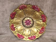 1900's Art Nouveau Indiana Glass Goofus Low bowl Carnation Flowers Red Gold