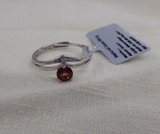 Womens Adjustable Silver Ring Signed 925 With Natural Faceted Garnet Stone NEW