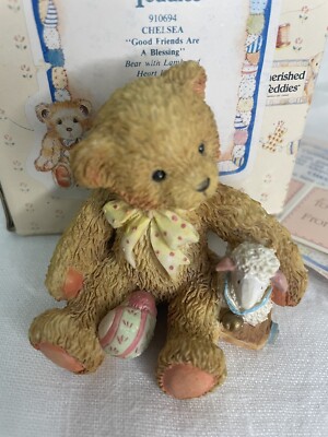 Cherished Teddies Retired Chelsea 910694 Vintage Bear With Lamb Easter Figurine 