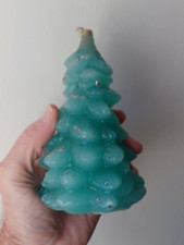 Vintage 5 1/2" Blue Green with Glitter Christmas Tree Candle