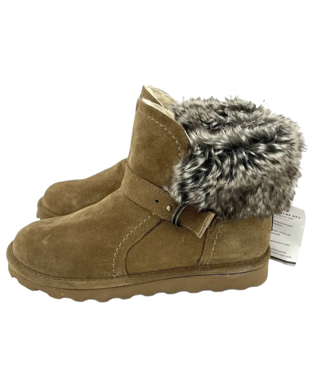 Bearpaw Koko Boots Brown Suede Leather Ankle Hickory II Faux Fur