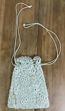 Vintage Handmade Doily Overlay Drawstring Purse