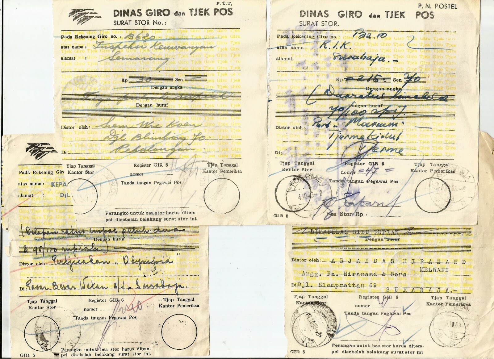 Indonesia 4 Postal Giro, Dinas Giro dan Tjek Pos (4), various stamps