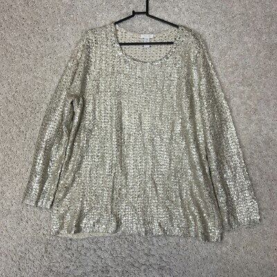 Chicos 3 Metallic Sweater Womens XL Long Sleeve Woven Relaxed Fancy Going Out