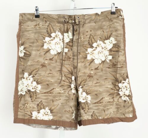 Tommy Hilfiger Board Shorts Mens 2XL Green Floral Hawaiian Lined Drawstring