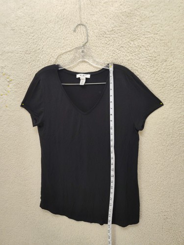 White House Black Market Women Top Medium Black Rayon Blend Short Sleeve Tee - Picture 6 of 17