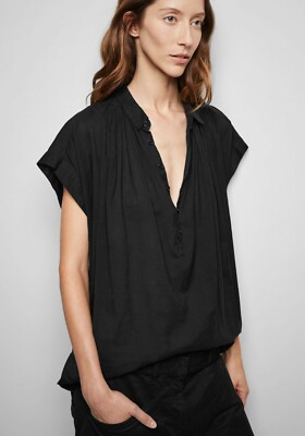 NWT Nili Lotan $225 Normandy Cotton Voile Blouse in Black; L