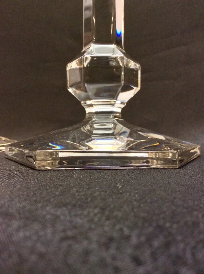 一对Val St Lambert Gardenia高烛台透明MCM艺术玻璃烛台 — 第 2/4 张图片