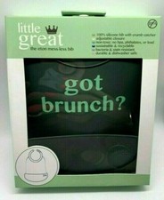 Little Great ETON MESS-LESS SILICONE BIB, "Got Brunch " Grey Green New