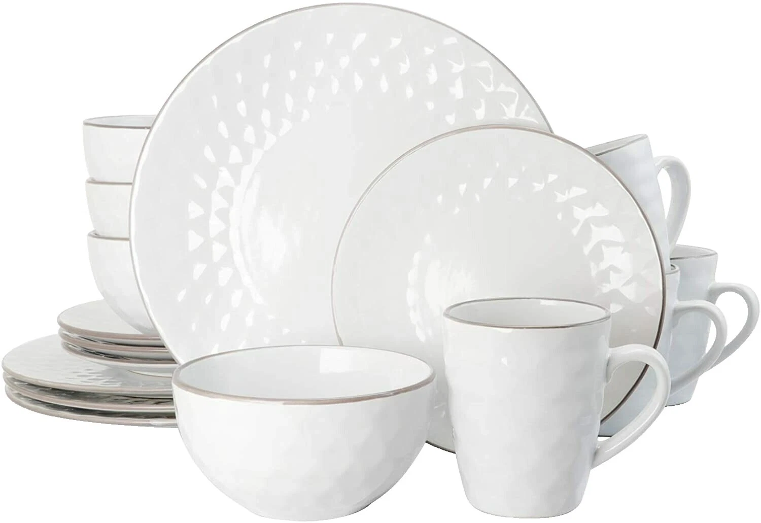 White Geometric Stoneware Dinner Service Sets