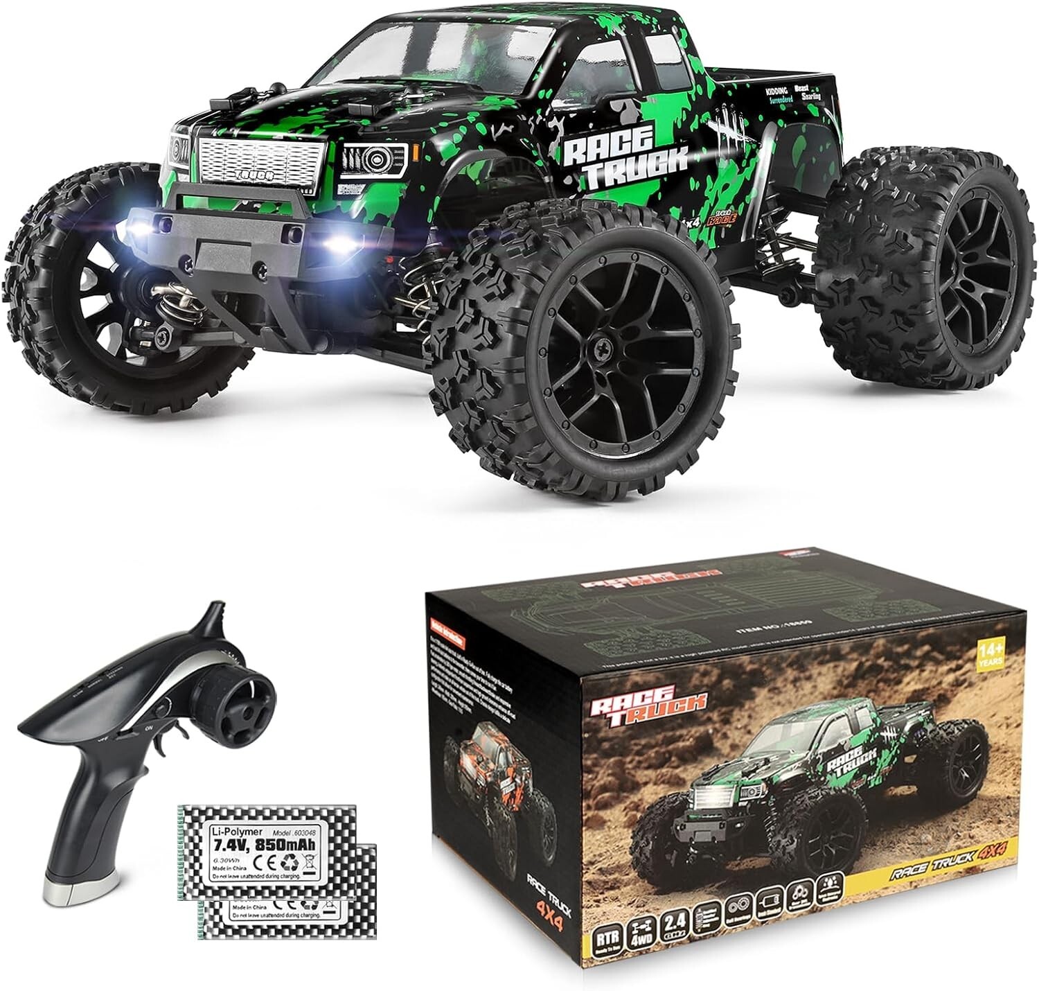 Durable 1:18 Scale Waterproof RC Truck - High Speed 4WD with Dual Batteries