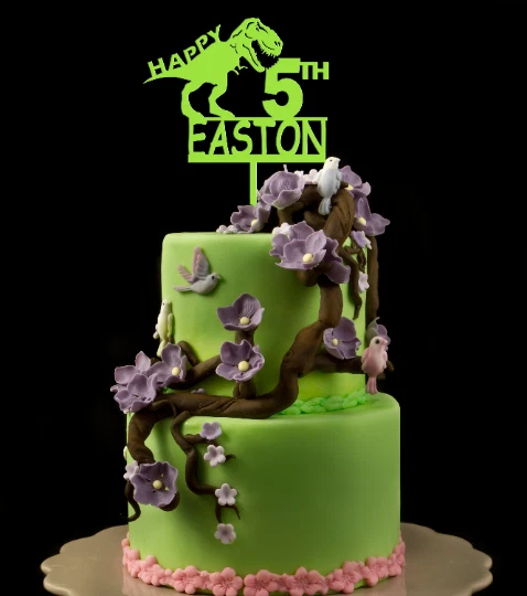 Топпер для торта с динозаврами, юрский тираннозавр на день рождения, индивидуальный возраст и имя - Изображение 3 из 4