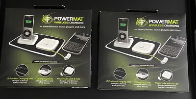 Lot Of 2 PowerMats PMM-2PB-B32 Wireless Charging Mat, PowerCube And Apple Dock