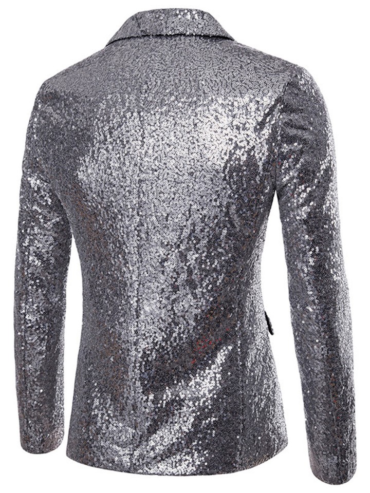 Men's Peak Lapel  One Chest Pocket Black Sequin Blazer - Sequin Tuxedo - Dinner Jacket main image 0