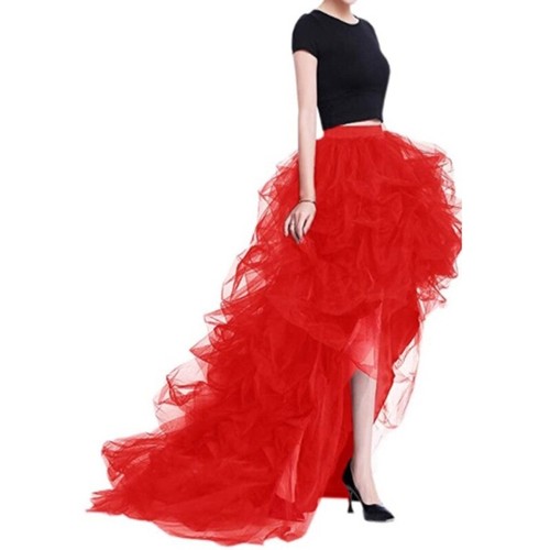 High Low Tutu Skirt Tulle Ruffle Mesh Long Skirt Floor Length Layered Maxi Skirt - Picture 17 of 32