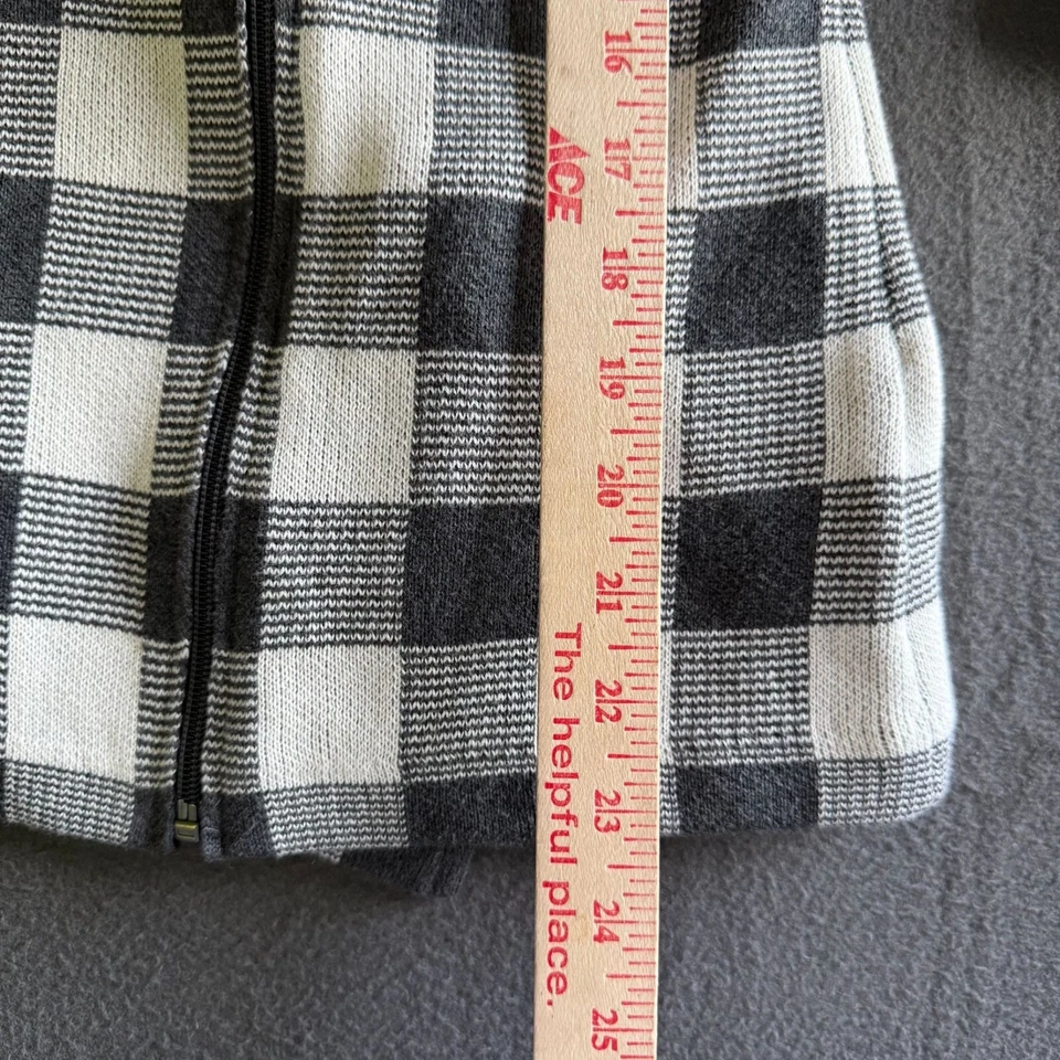Chaqueta Suéter Chaps Cuello Cuadros Tejido Cremallera Completa Cuadros Medianos Blanco Gris Foto 4 de 4