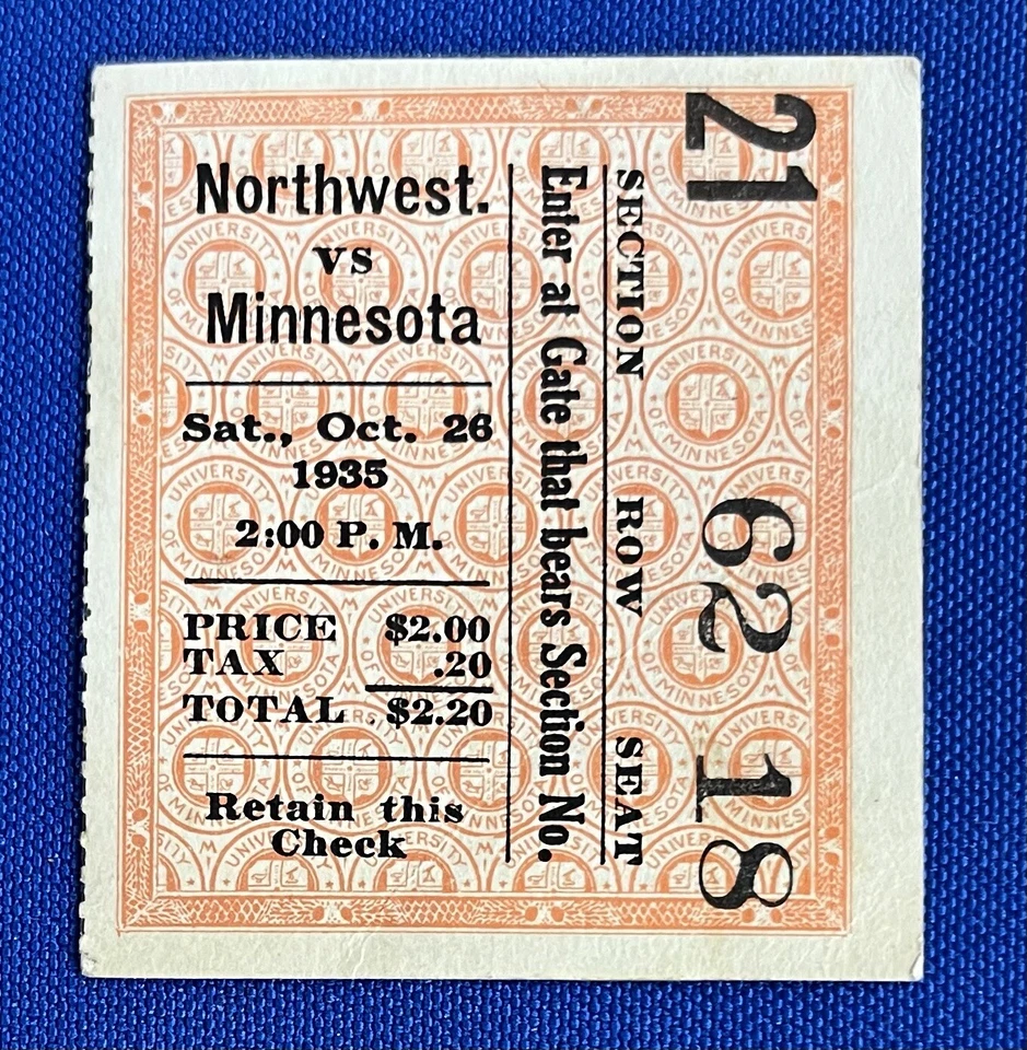 Antique 1935 Minnesota vs Northwestern Football Program & Ticket Early Vintage - Image 3 of 4