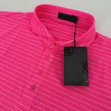 G/FORE Polo Shirt Mens Large Bright Pink Striped Performance Stretch Golf G Fore