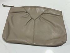 80s Vintage Leather Clutch Purse Bag Beige Tan Art Deco Mod