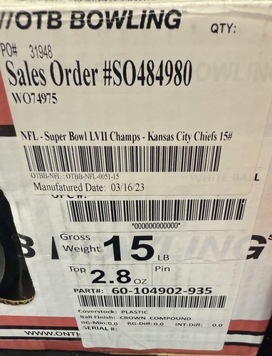 SUPER BOWL LVII CHAMPS KC CHIEFS 15LB NEU IM KARTON BOWLINGKUGEL - Bild 6 von 8