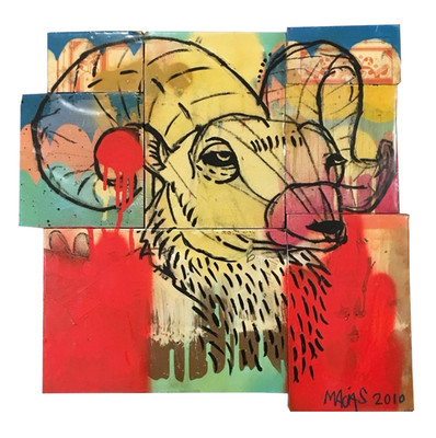 Abel Macias  ''Ram''  Painting - Mixed Media on Wood - 2010