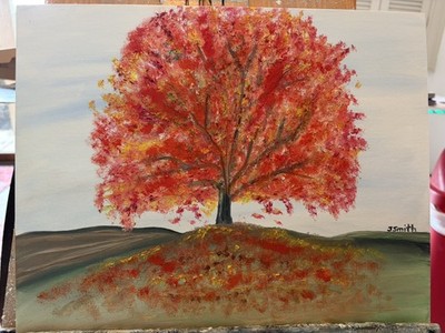Original oil painting 11 x 14 inches gorgeous colorful orange red autumn tree