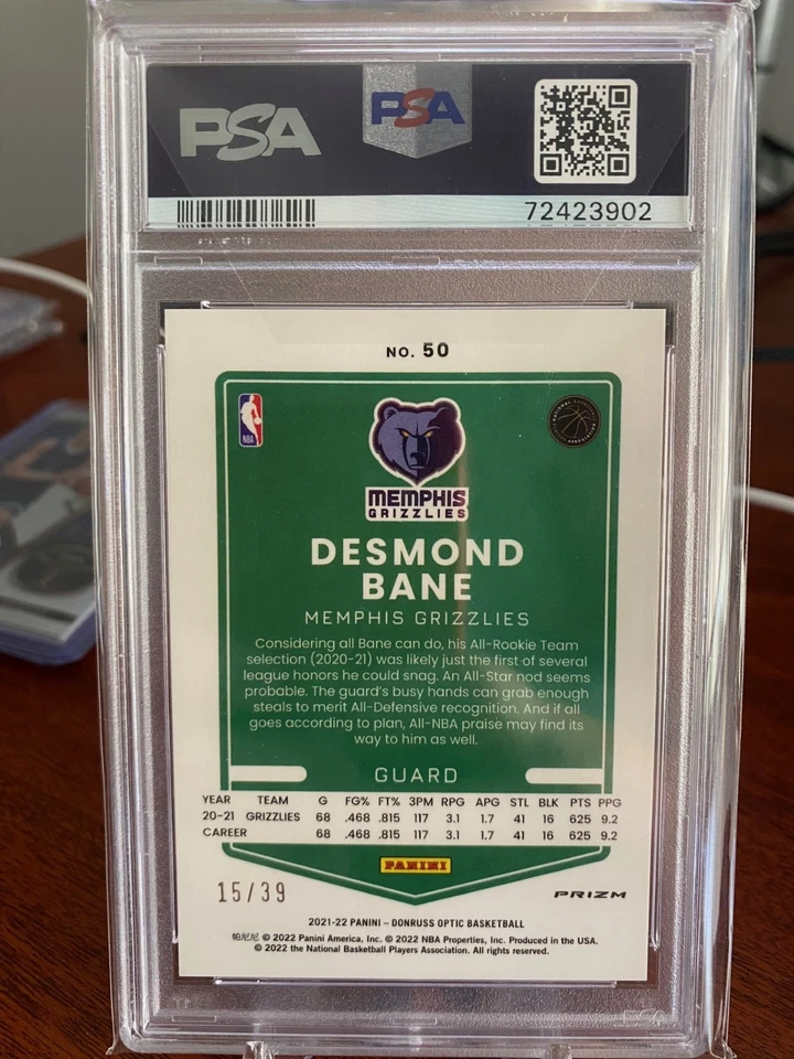 2021 PSA 10 Donruss Optic Desmond Bane Black Velocity /39 Memphis Grizzlies NBA - Image 2 of 2