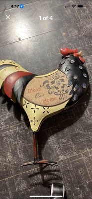 Rustic Vintage Bless This home Metal Rooster 19 Inches Red White Blue Decorative