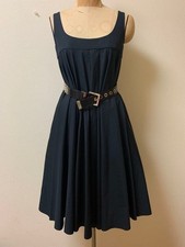 Dolce & Gabbana Belted Circular Flare Dress Cotton Black Italy 38 Sleeveless