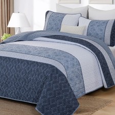 Quilt Set California King Size 3 Pieces,Striped Plaid Bedspread Coverlet Set,...
